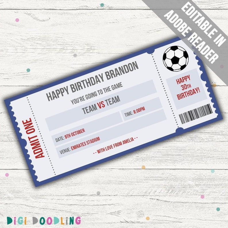 Surprise Soccer Ticket. BLUE. Surprise Football Ticket. Gift Etsy UK