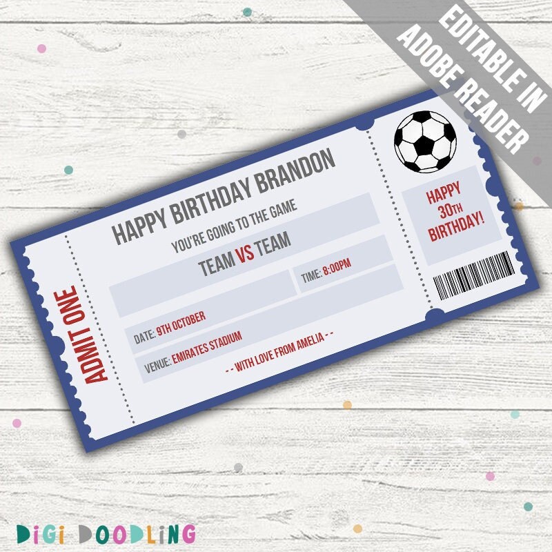 Surprise Soccer Ticket. BLUE. Surprise Football Ticket. Gift Etsy UK
