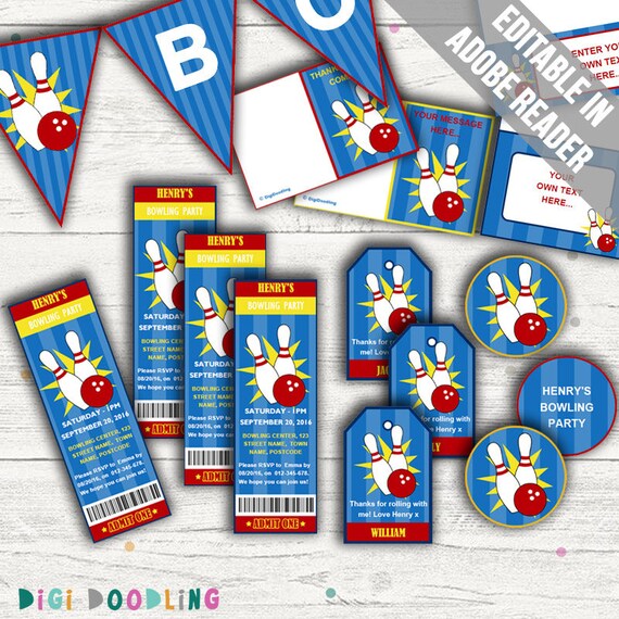 Ten Pin Bowling Party Printables. Includes Editable Etsy UK