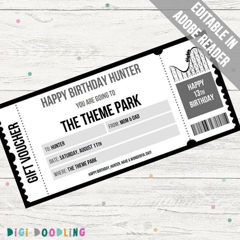 Theme Park Ticket Template Amusement Park Ticket Theme Park Gift Theme Park Ticket Template Amusement Park Ticket Theme Park Gift