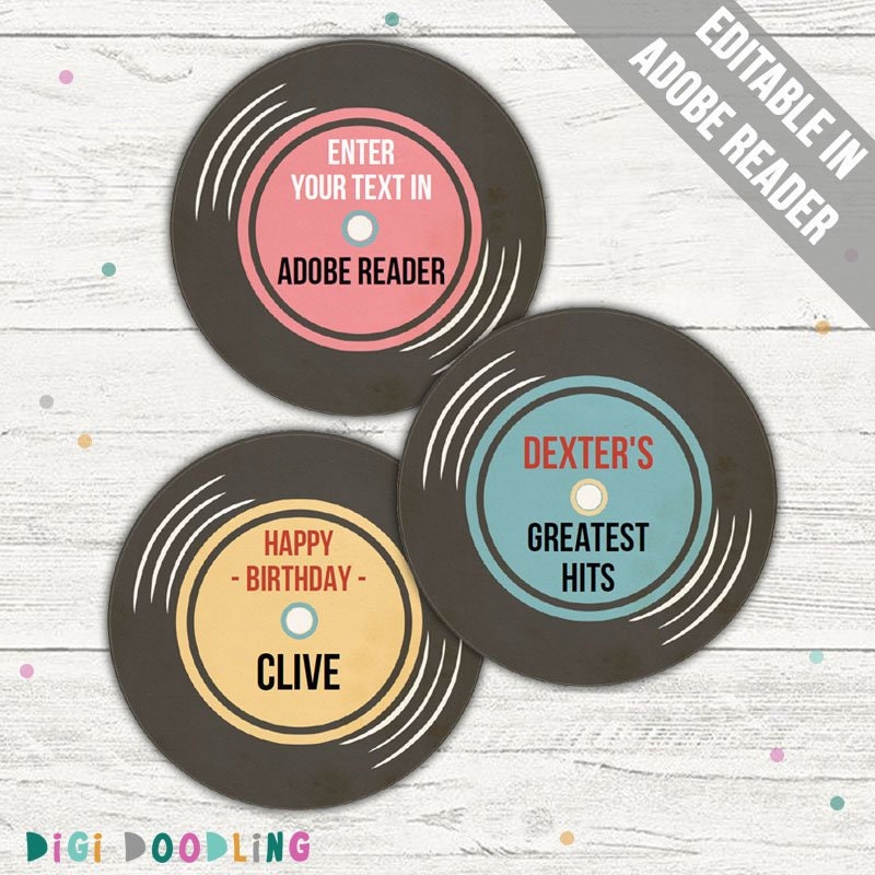 Printable Vinyl Record Cupcake Toppers. vinyl Record Party Etsy UK