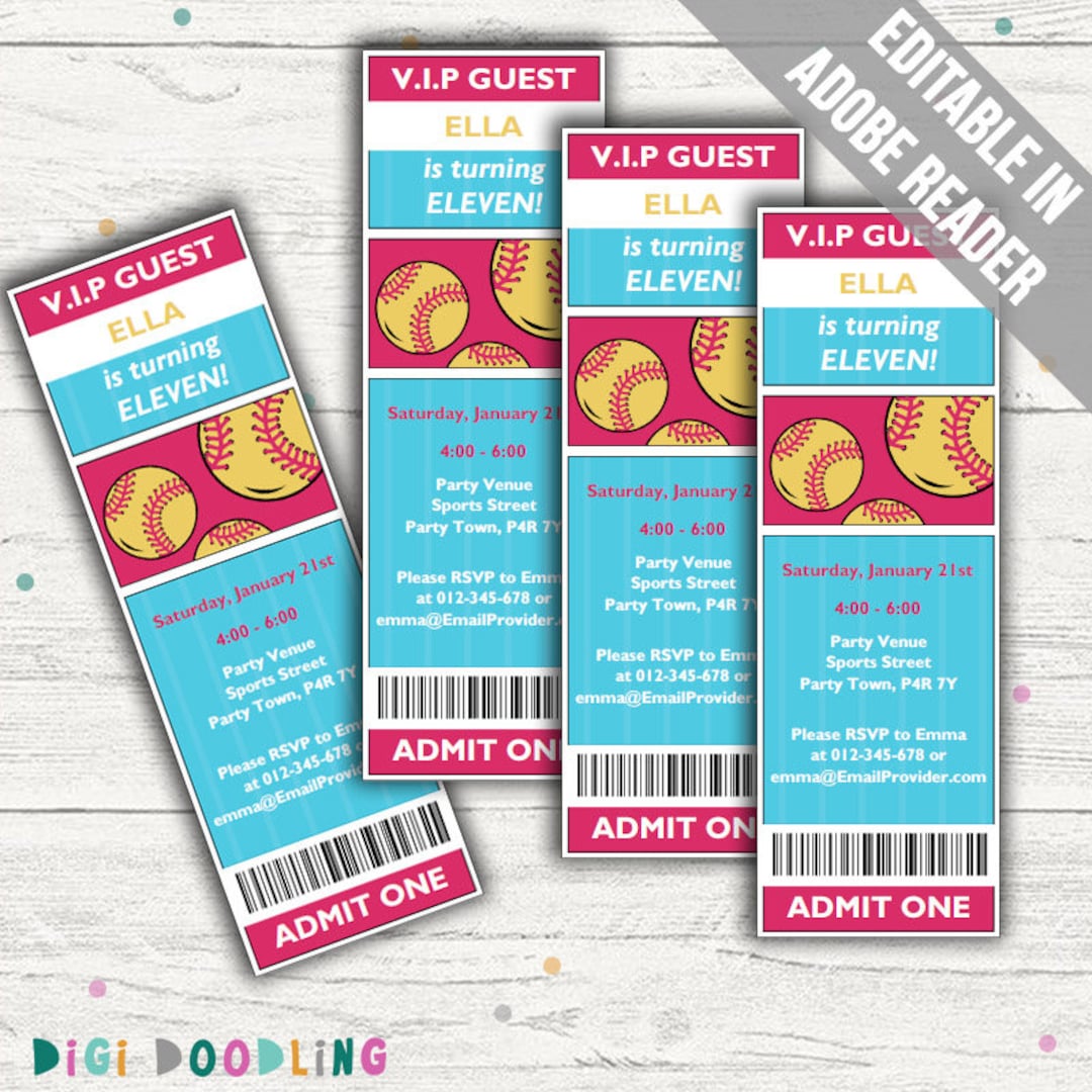 Softball Party Invitations. Editable PDF. Printable. Instant Download ...