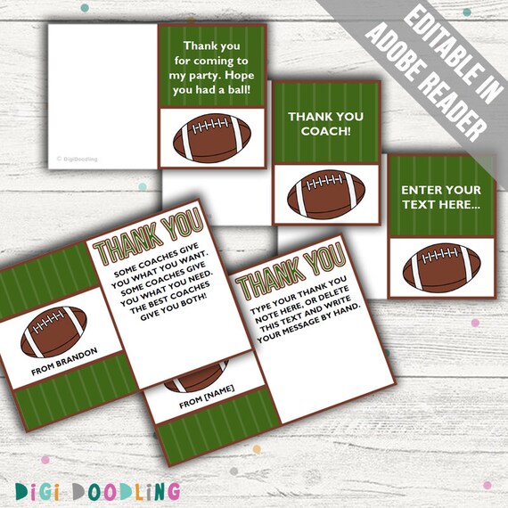 football thank you cards ideal as a thank you coach card for birthdays or for baby showers add your own text instant download thank you coach cards