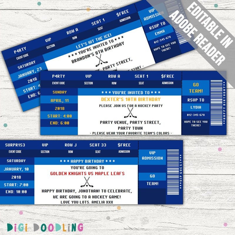 Hockey Ticket Invitation Template Also Suitable For Hockey Etsy