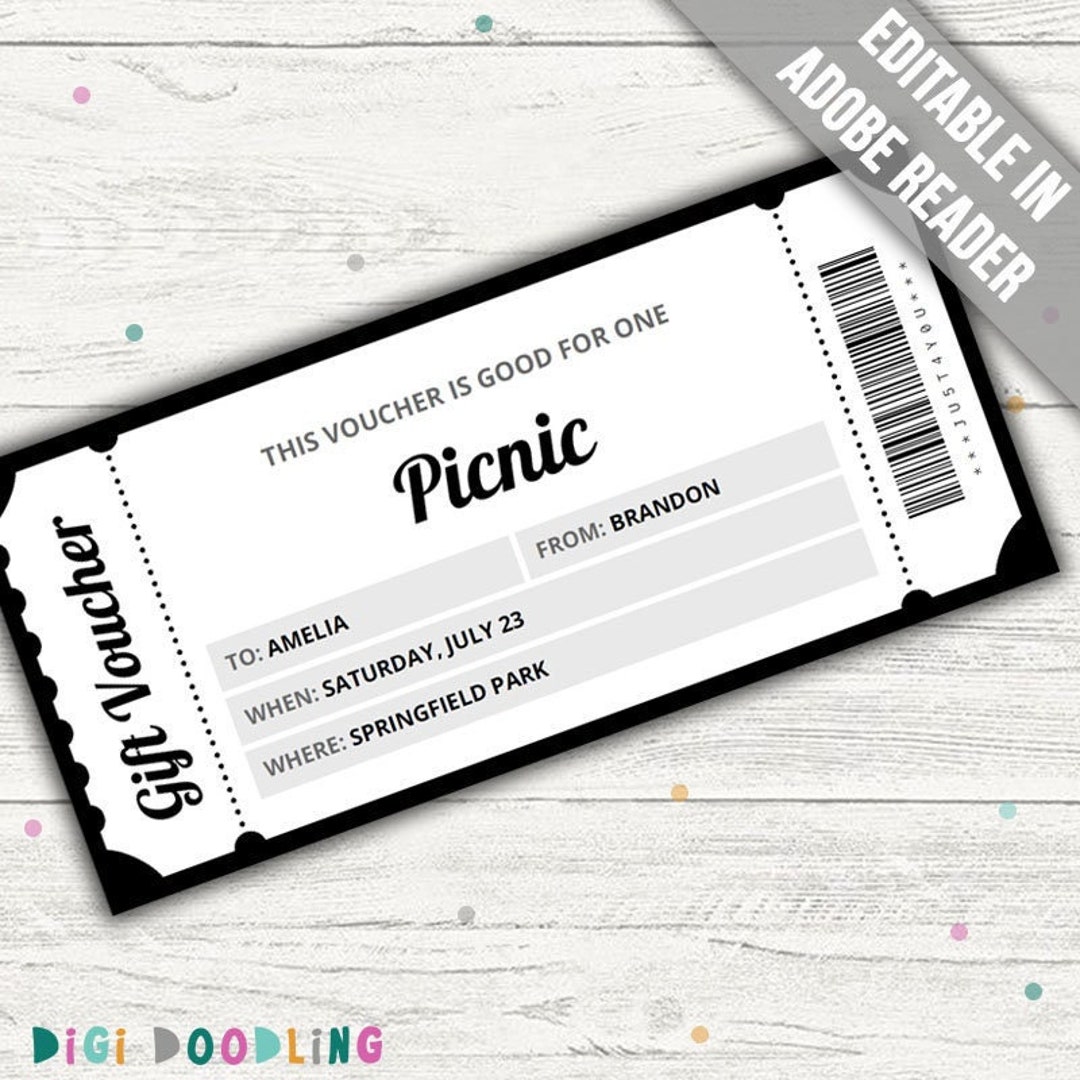 Picnic Voucher Template. Picnic Date Voucher. Picnic Gift Etsy