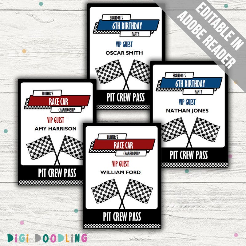 Pit Crew Pass Race Car Party/ Go Kart Party. Editable PDFs. | Etsy