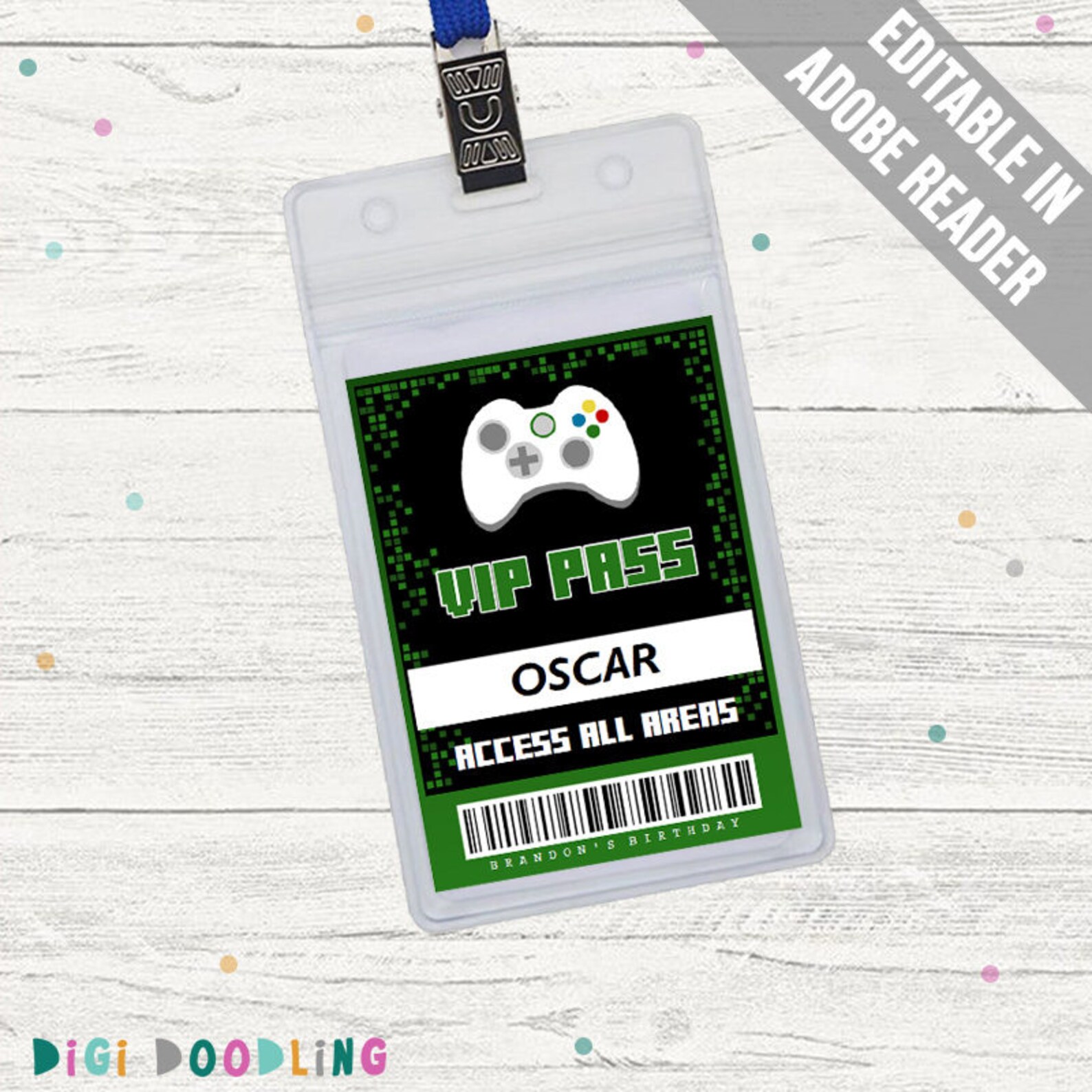 Gamer Party Pass VIP Pass For Video Game Party. Editable Etsy