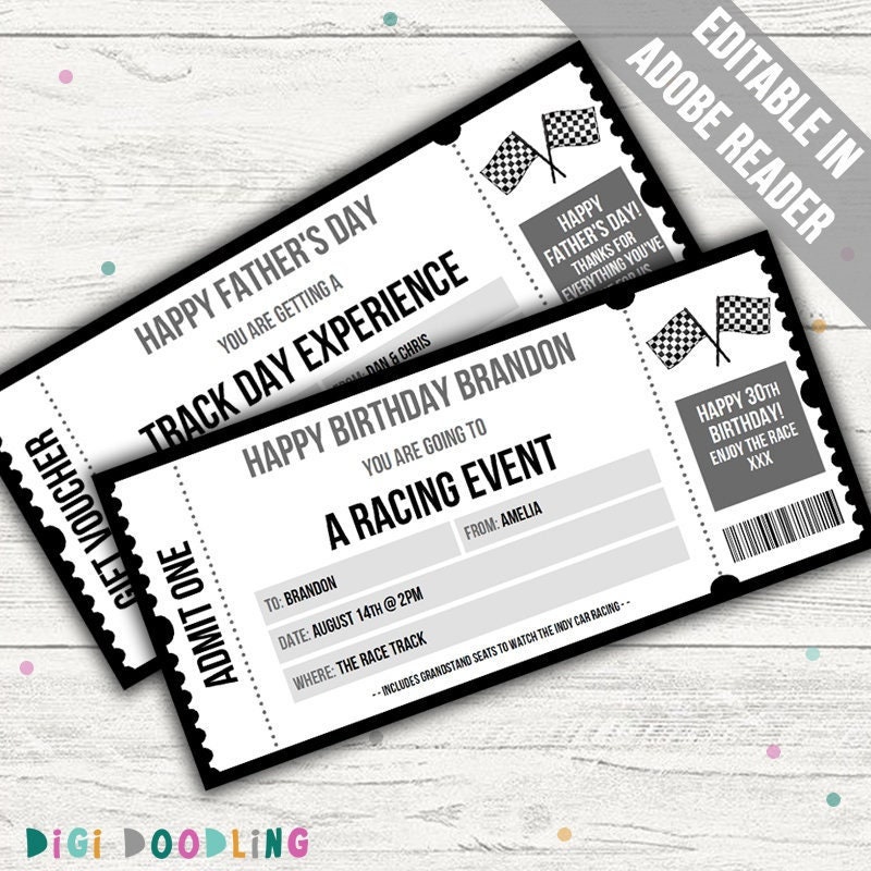 Racing Ticket Template. Track Experience Day Ticket. Driving Etsy UK