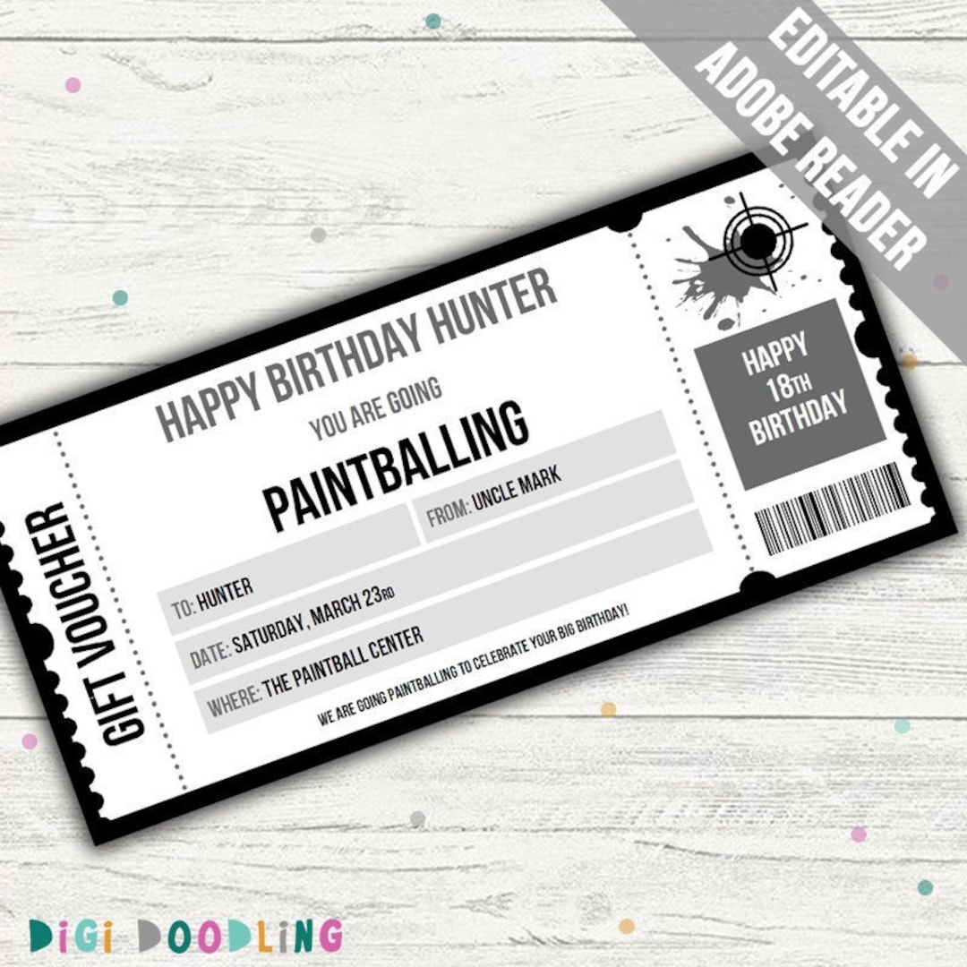 Paintball Gift Voucher Template. Surprise Reveal Paintball Gift
