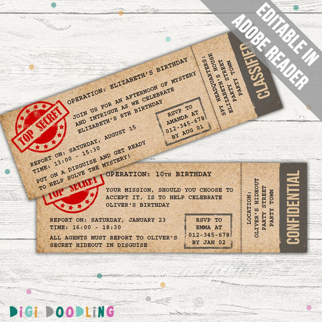 Spy Birthday Invitation Template. Spy Party Invitation. Secret Agent ...