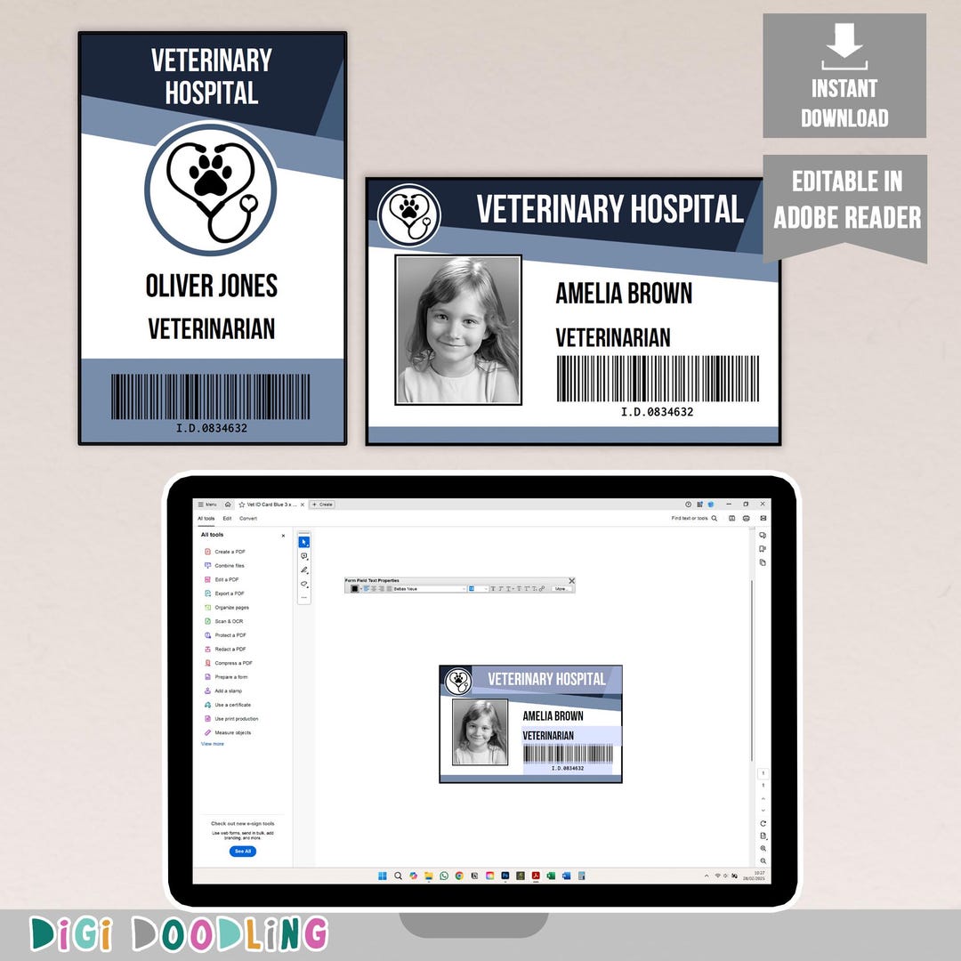 Printable Veterinarian ID Badge Template (BLUE) Veterinarian Pretend Printable Veterinarian ID Badge Template (BLUE) Veterinarian Pretend