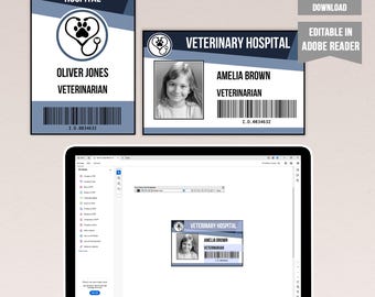 Printable Veterinarian ID Badge Template: Blue. Pretend Play Costume (Digital Download)