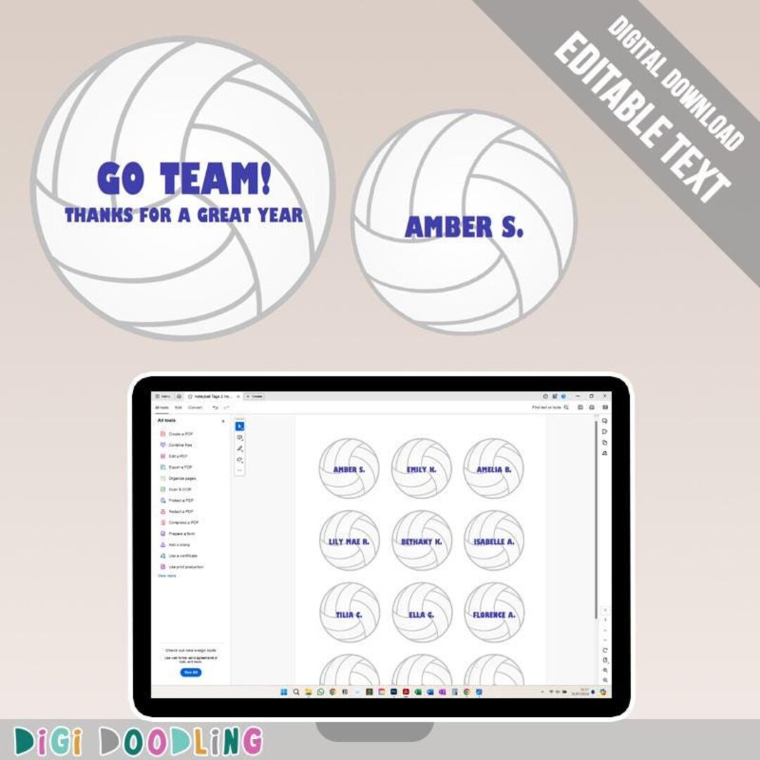 Volleyball Tag Printable. Volleyball Name Tags. Volleyball Bag Tags. Editable in Adobe Reader ...