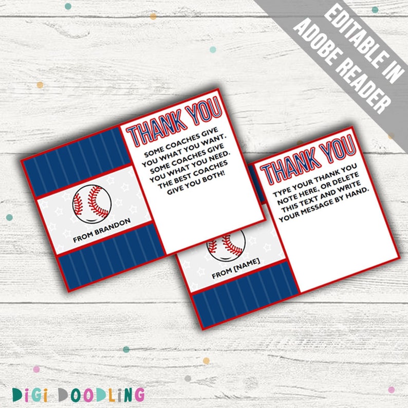 Baseball Thank You Cards Ideal As A Thank You Coach Card For Etsy