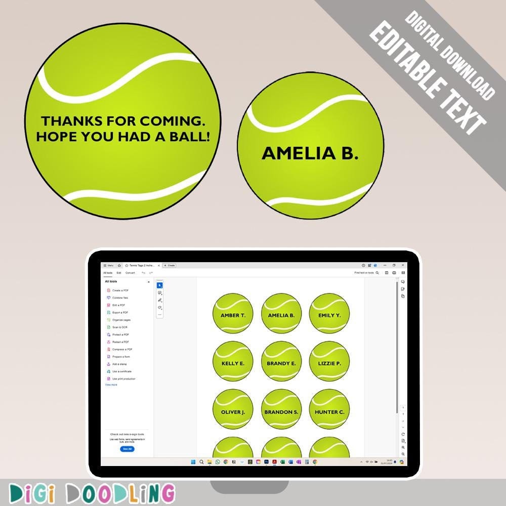 Printable Tennis Favor Tags (2 Inch and 4 Inch): Editable PDF Download ...