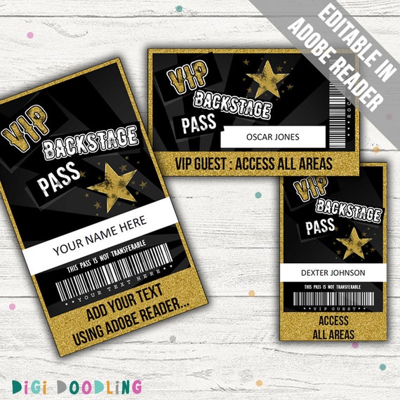 Rockstar Party Vip Passes Rockstar Party Backstage Pass Etsy