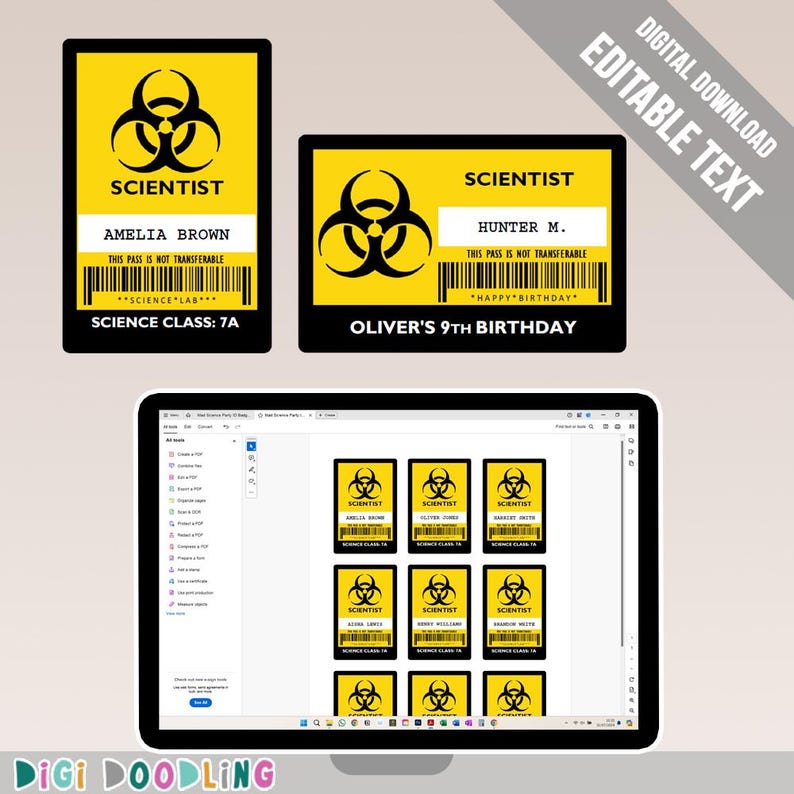 Printable Mad Scientist ID Badge Template: Editable Name Tag (digital ...