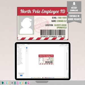 Elfen ID Vorlage. Elf ID Karte zum ausdrucken. Elf Surveillance druckbare ID-Karte. Lost Elf Namensschild. Bearbeiten Sie Foto und Text.