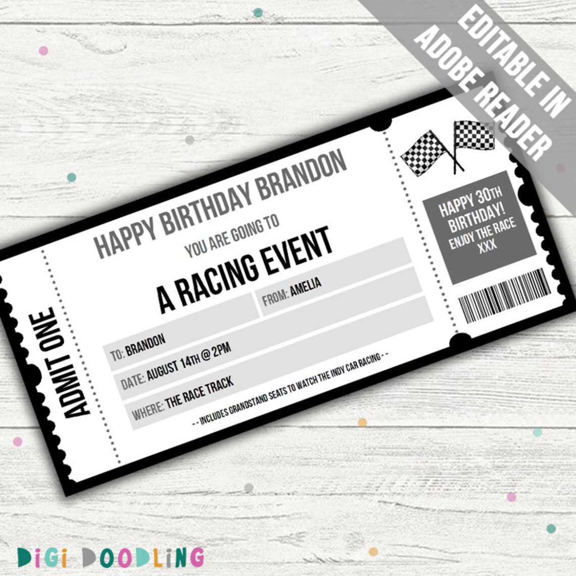 Racing Ticket Template. Track Experience Day Ticket. Driving Etsy UK