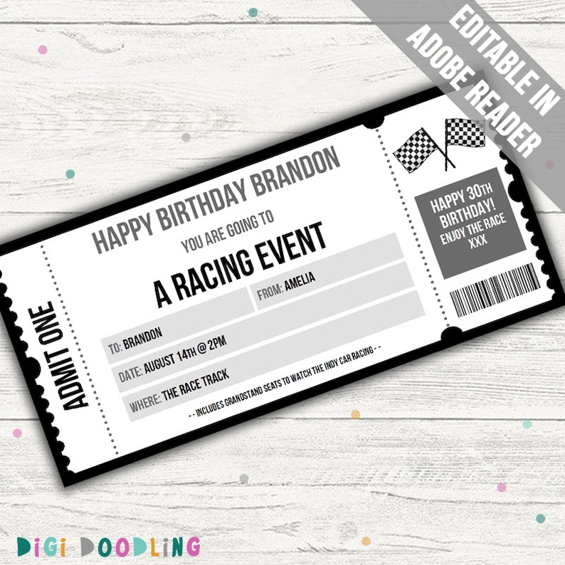 Racing Ticket Template. Track Experience Day Ticket. Driving Etsy UK