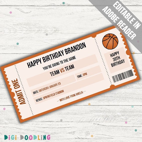 Basketball Game Ticket Template. Surprise Basketball Ticket. Basketball Surprise Ticket. Editable. Printable. Instant Download. Etsy