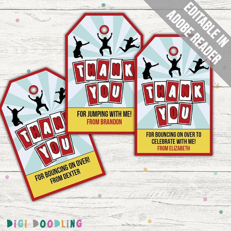 Jump Party Favor Tag Bounce Party Thank You Tag. Editable. Etsy
