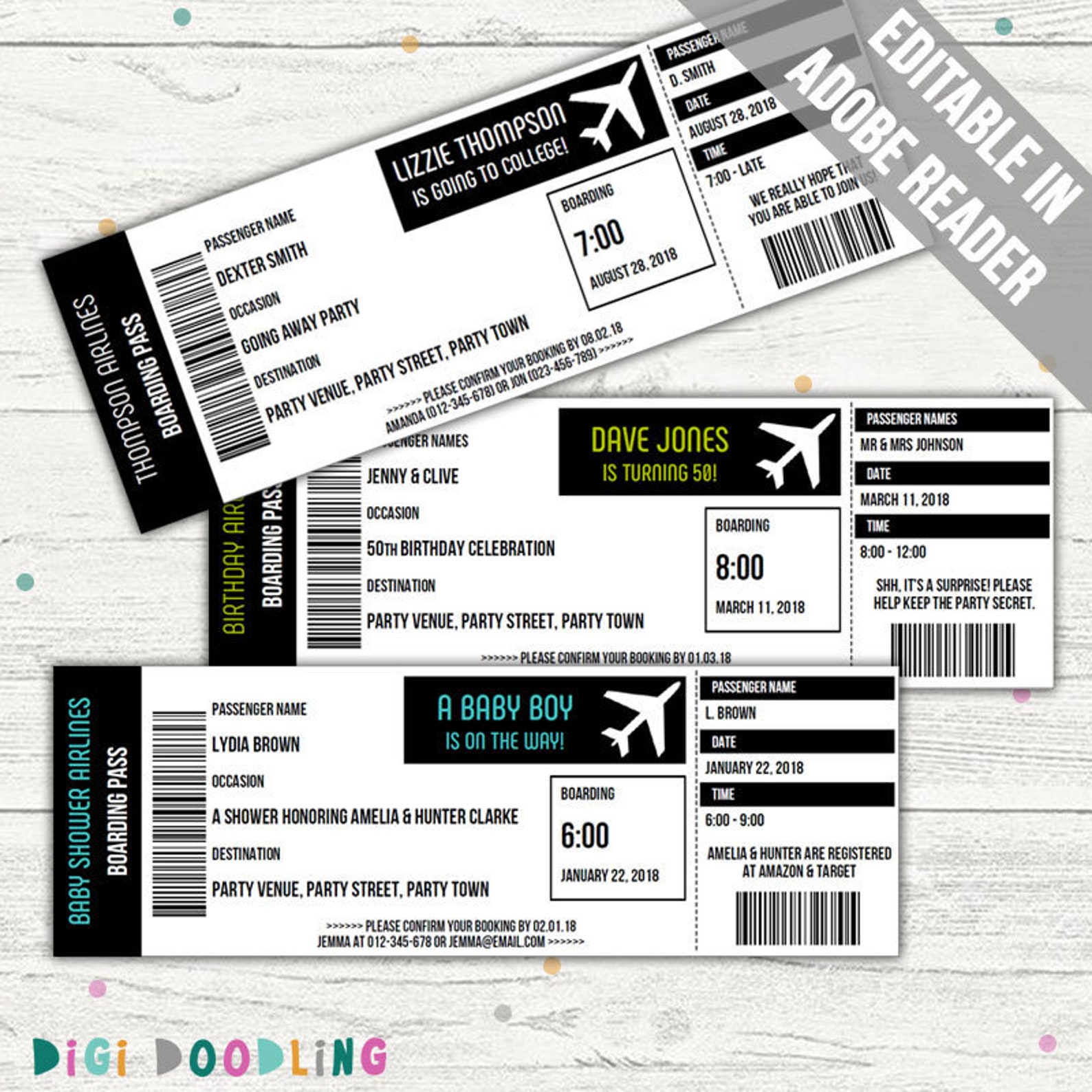 Plane Ticket Invitation Template birthday Party/ Baby Shower/ - Etsy
