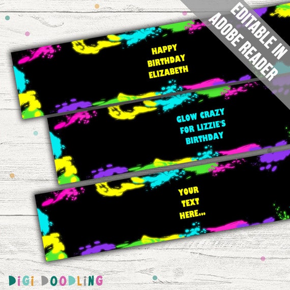 Glow Party Water Bottle Labels Neon Party Decorations Etsy
