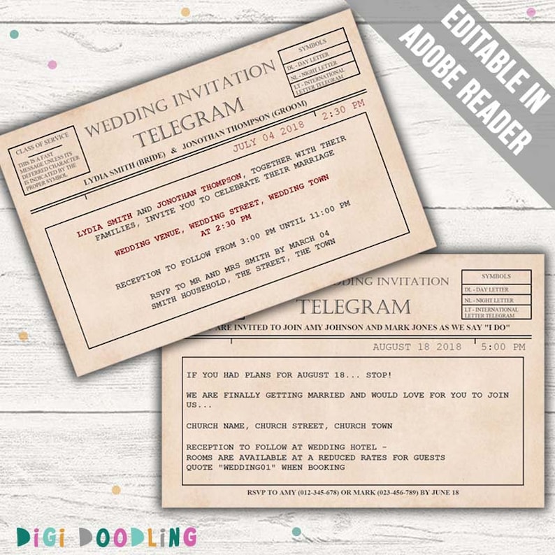Telegram Invitation Template baby Shower Wedding Birthday - Etsy UK