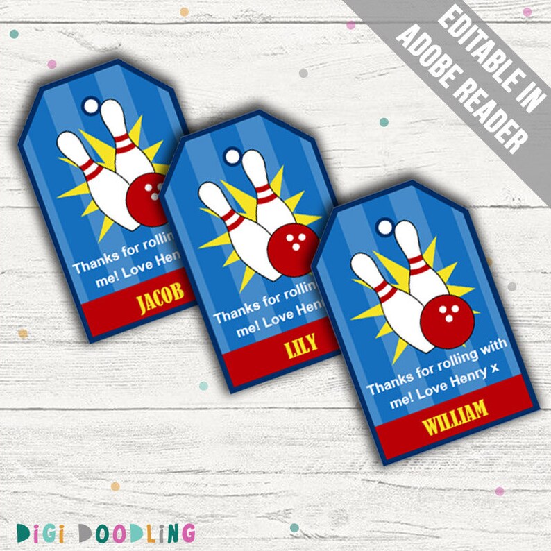 Bowling Party Favor Tags bowling Thank You Tags. Printable | Etsy