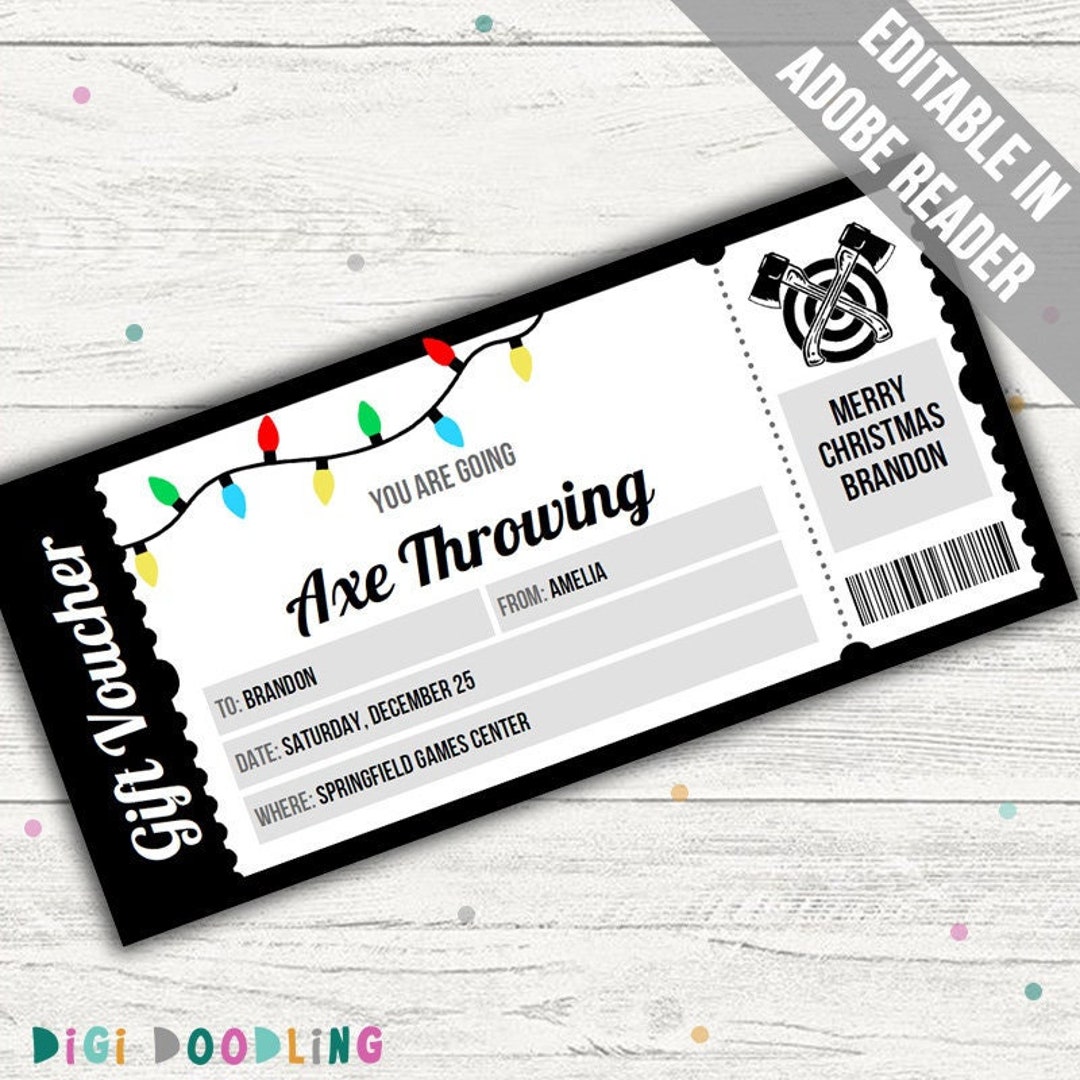 Christmas Axe Throwing Gift Voucher. Axe Throwing Surprise Ticket. Axe