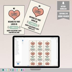 Modelo de Cartões de Dia dos Namorados com Versículos Bíblicos. Cartões de Dia dos Namorados com Escrituras Cristãs para Imprimir para Crianças. Etiquetas de Dia dos Namorados para Sala de Aula da Escola Dominical.