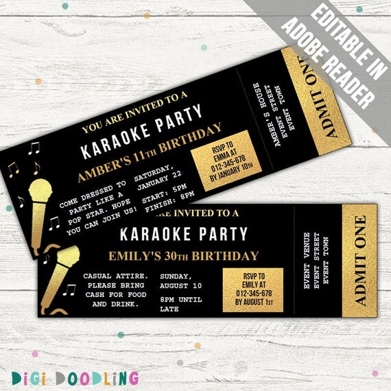 Karaoke Party Invitation. GOLD. Karaoke Birthday Invite. Pop Etsy