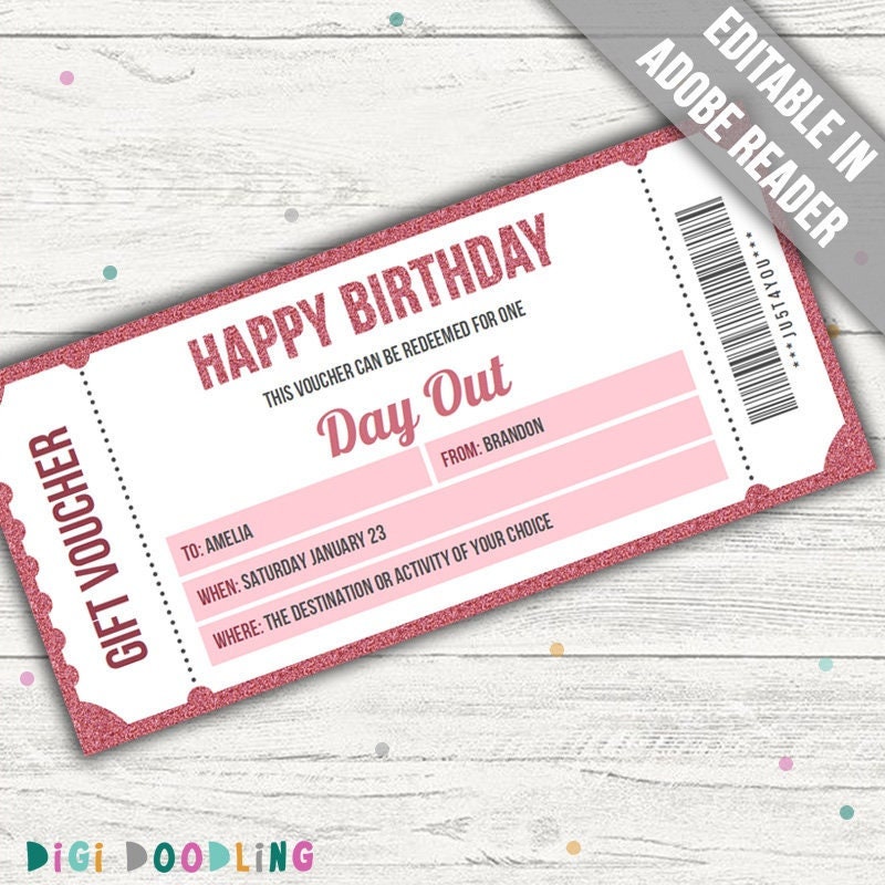 Birthday Day Out Voucher Template (PINK). Printable Day Out Ticket Template. Birthday Surprise Day Out Gift Voucher. IOU Birthday Voucher. - Etsy birthday-day-out-voucher-template-pink-printable-day-out-ticket-template-birthday-surprise-day-out-gift-voucher-iou-birthday-voucher-etsy