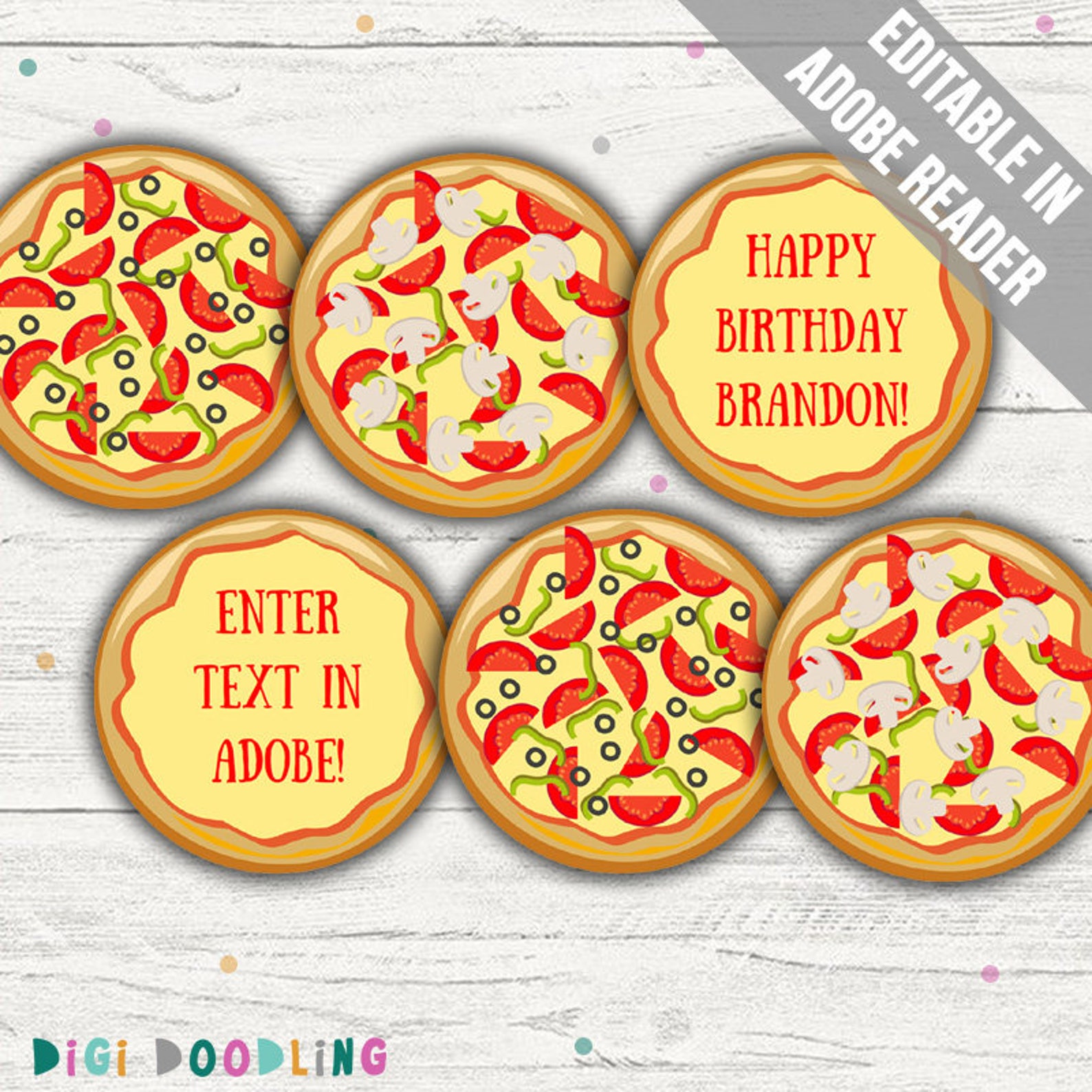 Pizza Party Cupcake Toppers. Printable PDF EDITABLE. Instant Etsy