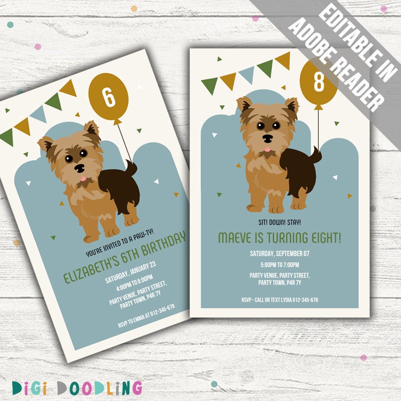 Yorkie Birthday Invitation (dog Birthday Party Invitation). Editable PDF. Printable. Instant Download. - Etsy yorkie-birthday-invitation-dog-birthday-party-invitation-editable-pdf-printable-instant-download-etsy