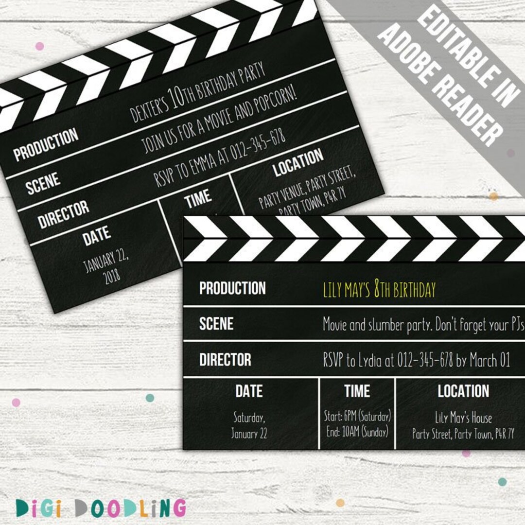 Movie Clapper Invitation (movie Party Invitation). Editable PDF ...