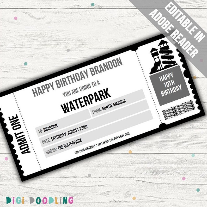 Waterpark Ticket Template. Water Park Ticket. Waterpark Gift - Etsy