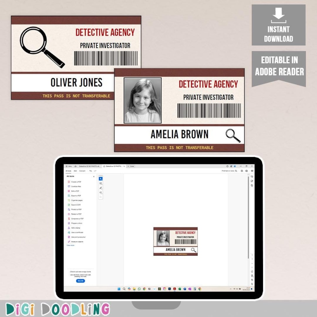 Detective ID Badge Template Printable Private Investigator ID Card