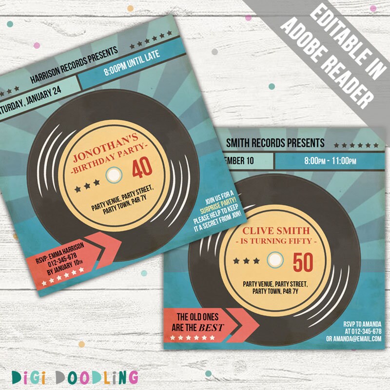 vinyl record invitation music invite editable pdf etsy