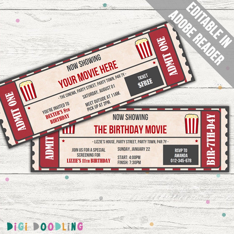 movie ticket template movie invitation event ticket etsy denmark