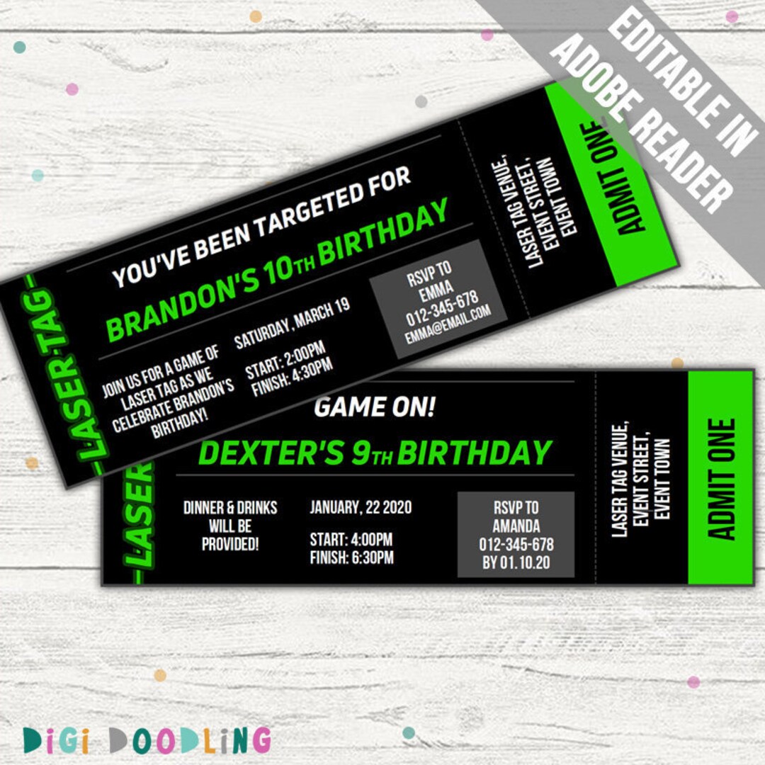 Laser Tag Ticket Invitation. Laser Tag Party Invite. Laser Tag Etsy