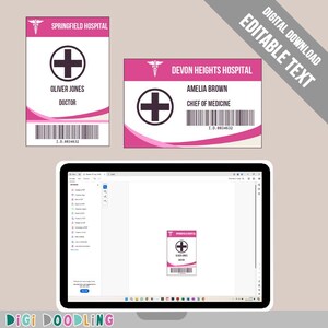 Printable Doctor ID Badge Template PINK. Nurse ID Badge. Doctor Costume. Nurse Costume. Pretend ...