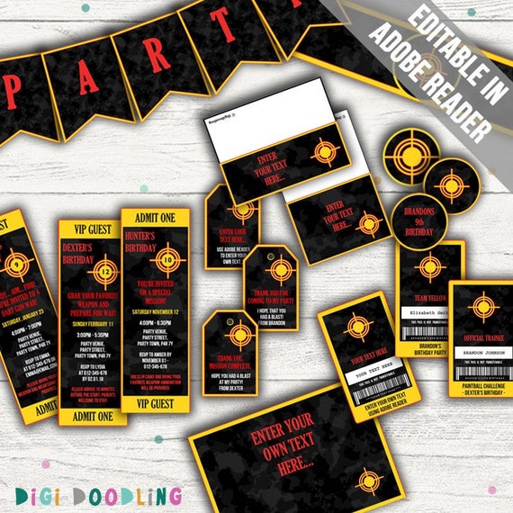Camo Party Decor Invitations And Favor Tags Laser Tag Party Etsy