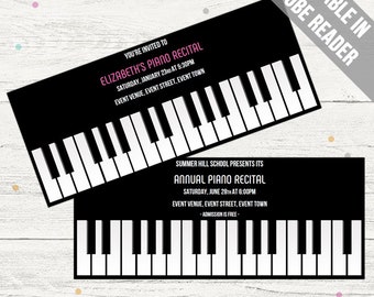 Piano Invitation Template (Piano Recital/ Piano Birthday/ Retirement/ Graduation/ Music Invitation). Editable PDF. Instant Download.