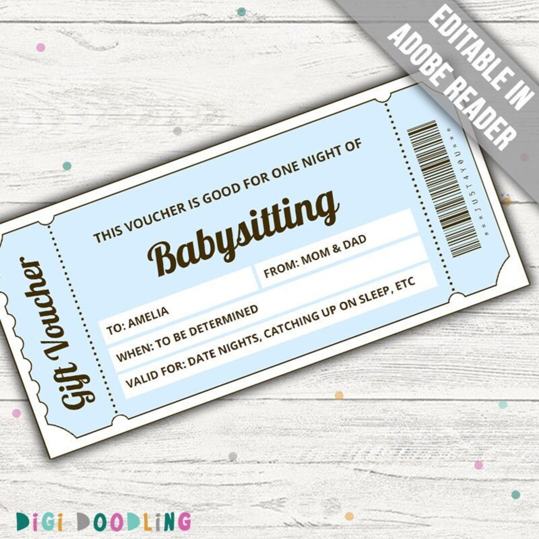 Babysitting Voucher BLUE. Babysitting Coupon Printable. Babysitting ...