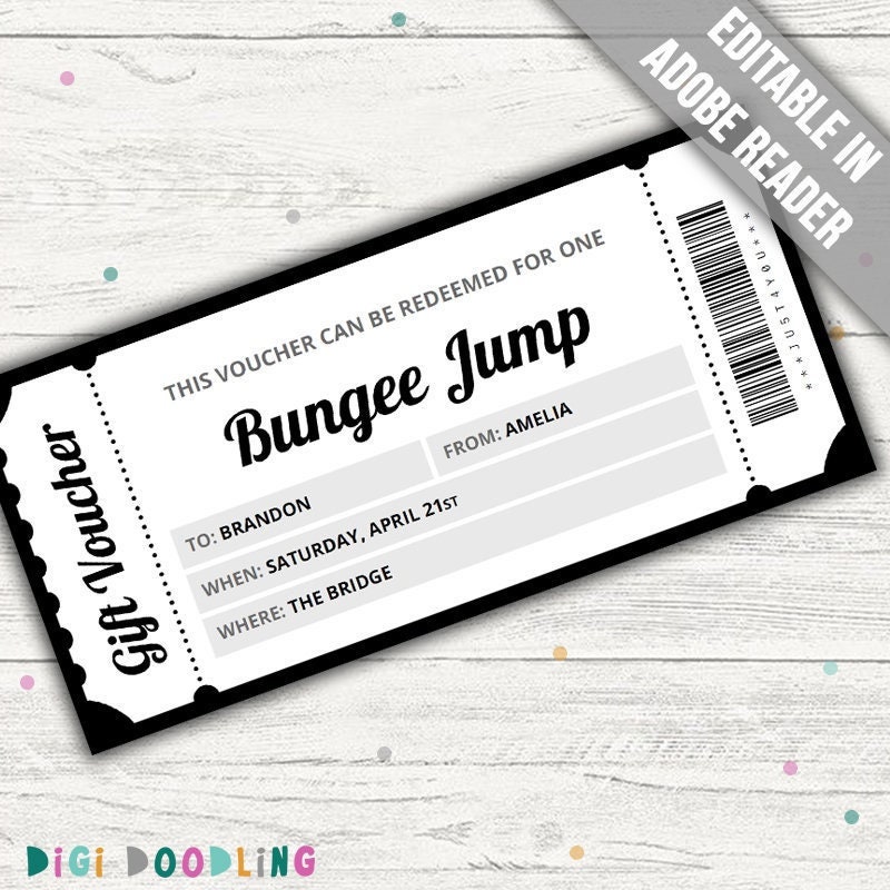 Bungee Jumping Gift Voucher Template. Bungee Jumping Gift Etsy Australia