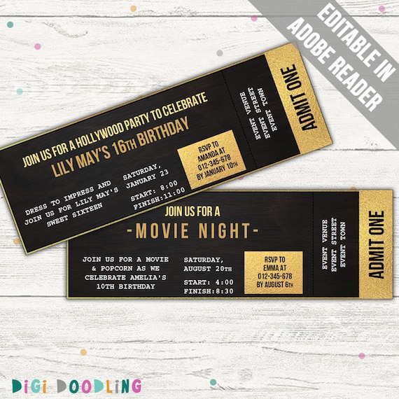 black and gold event ticket template black and gold invite etsy ireland