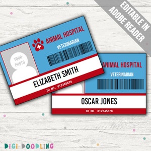 Veterinarian ID Badge Template BLUE. Veterinarian Pretend Play ...