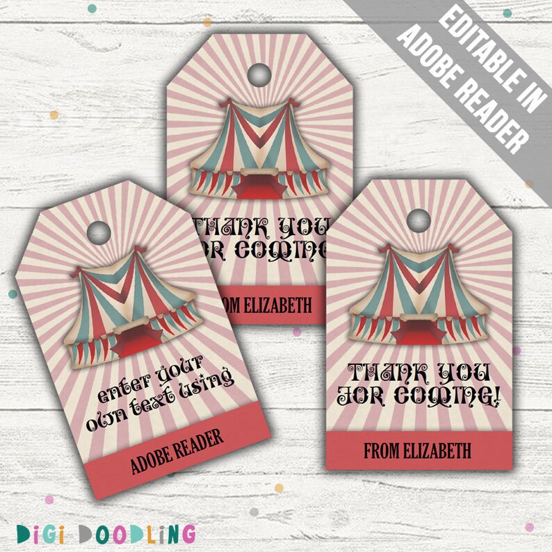Carnival Party Favor Bag Tags. Printable PDF EDITABLE. Etsy
